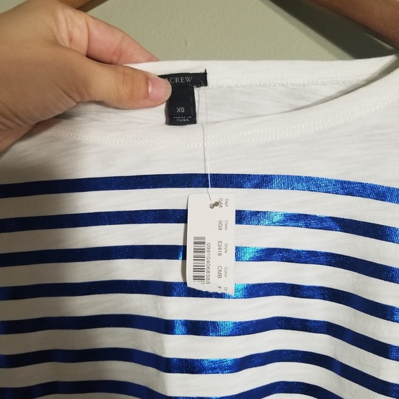 J. Crew blue and white shiny stripes size XS NWT - Picture 4 of 6
